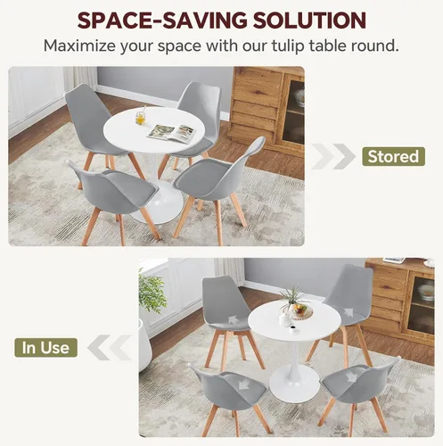 Miniatura 4 de Mesa de comedor redonda de tulipán blanco de 27.5 pulgadas para espacio pequeño, mesa de cocina moderna con base de pedestal para 2-4 personas