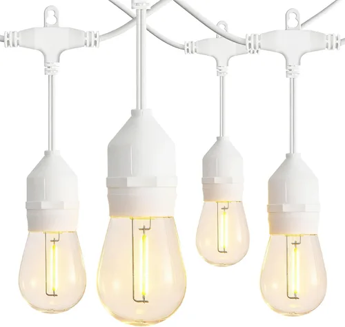 Miniatura 8 de Banord Cadena de luces LED para exteriores, luces de patio de 48 pies con bombillas Edison de plástico vintage de 2 W regulables y hilo de grado