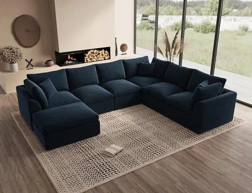 Miniatura 38 de ohllob Sofás seccionales Cloud de 110 pulgadas para sala de estar, sofá deshuesado en forma de L con otomana, sofá modular de 3 plazas, color negro