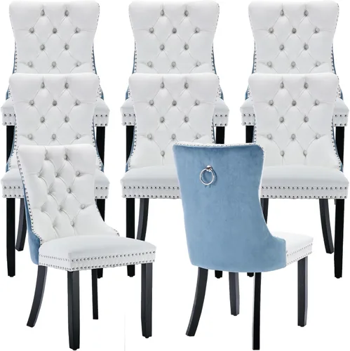 Miniatura 38 de Velvet Dining Chairs Set of 2, Tufted High Chairs with Nailhead Trim, Pull Ring, Black Solid Wood Legs, Elegant Upholstered Accent Chairs for Dining