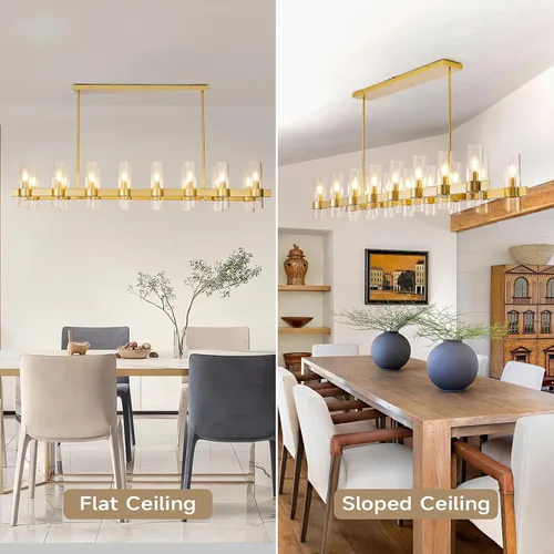 Miniatura 6 de Candelabros Lineales Dorados para Comedor, Candelabro Rectangular de 54" con Vidrio, Candelabros Modernos de 16 Luces Sobre Mesa, Candelabro