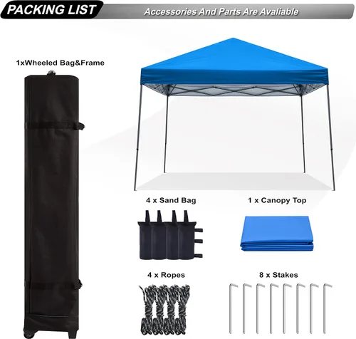Miniatura 5 de ABCCANOPY - Toldo autodesplegable y estable para exteriores, base de 10 x 10 pies, parte superior de 8 x 8 pies, color azul cielo