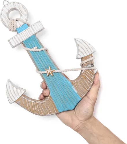 Miniatura 3 de Asense Arte para colgar en la pared, ancla de madera con cuerda, decoración de pared temática náutica, decoración del hogar, temática de playa, 9.8
