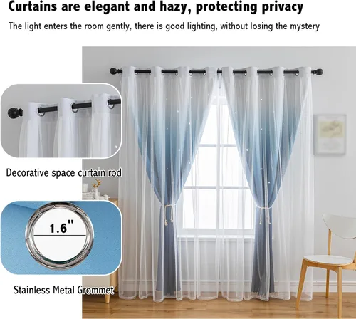 Miniatura 4 de Cortinas opacas con estrellas de Anytime para habitaciones de niñas, cortina de princesa para habitación de hija, ventana de dormitorio