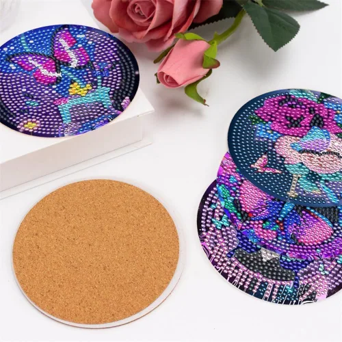 Miniatura 5 de 10 posavasos de pintura de diamante, posavasos de arte de diamante de mariposa con soporte, kits de manualidades de flores para principiantes