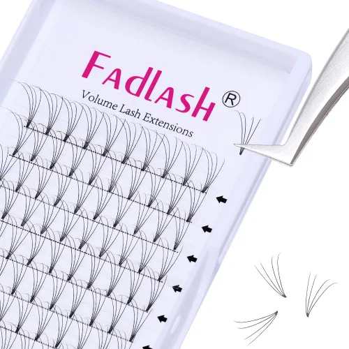 Miniatura 17 de FADLASH Extensiones de pestañas postizas en abanico con base puntiaguda 10D, extensiones de pestañas postizas de tallo medio, extensiones