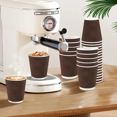 Miniatura 4 de Clawsoff Paquete de 150 tazas de café de 8 onzas, desechables, corrugado, aisladas, onduladas, de papel de pared, tazas de café de 8 onzas