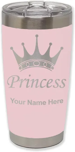 Miniatura 12 de LaserGram Vaso aislado al vacío de 20 onzas, corona de princesa, grabado personalizado incluido (negro)