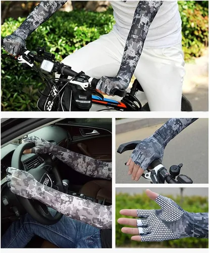 Miniatura 3 de Mangas de brazo con guantes de protección UV para hombres y mujeres Ciclismo Manga de brazo de hielo sin dedos compresión solar cubierta de brazo