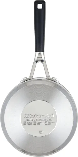 Miniatura 10 de KitchenAid - Sartén de acero inoxidable de inducción con marcas de medición y tapa, 2 cuartos de galón, acero inoxidable cepillado