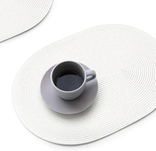 Miniatura 10 de FunWheat Juego de 4 manteles individuales ovalados trenzados para mesas de comedor, lavables, resistentes al calor, para uso en interiores y Beige