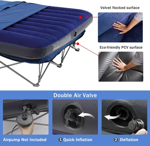 Miniatura 6 de KAMPKEEPER - Cama de Campamento, Camas de Campamento para Adultos, Cama Plegable de Campamento con Colchón de Aire Inflable y Bolsa de Transporte