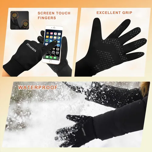 Miniatura 5 de ihuan Guantes impermeables de invierno para hombres y mujeres, cálidos, para correr, ciclismo, nieve, esquí, para clima frío, material térmico