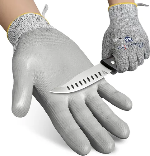 Dowellife Guantes de trabajo resistentes a cortes Nivel 5 para hombres y mujeres, guantes de jardinería transpirables recubiertos de PU, agarre
