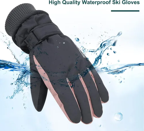 Miniatura 4 de American Trends Guantes de esquí de invierno para mujer, guantes de invierno impermeables para pantalla táctil, guantes de nieve