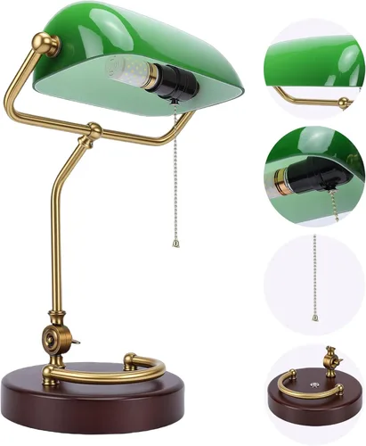 Miniatura 5 de MAVIS LAVEN Vintage Desk Lamp, Emerald Green Glass Bankers Lamp with 350 Rotatable Lampshade and Touch Sensitive Dimming, for Home Office Living