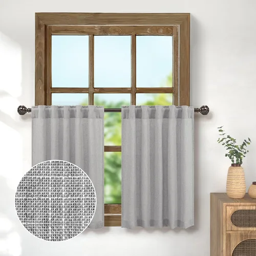 Miniatura 32 de Pitalk Cortinas de lino para café de 24 pulgadas de largo, con bolsillo trasero, plisadas, estilo bohemio, granja, cocina, cortinas para ventana