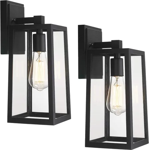 Miniatura 8 de Emliviar WE212B BK - Farol de pared para exteriores, 13.8 pulgadas, 1 luz exterior para porche en acabado negro con vidrio transparente, WE212B BK