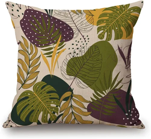 Miniatura 41 de Solekla Funda de almohada cuadrada de lino y algodón con flores blancas y negras, funda de cojín decorativa para sofá de 18 x 18 pulgadas Sl157