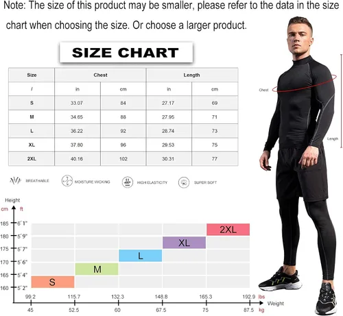 Miniatura 6 de Paquete de 2 camisetas de compresión de cuello alto alto falso para hombre, camiseta deportiva de manga larga que absorbe la capa base atlética