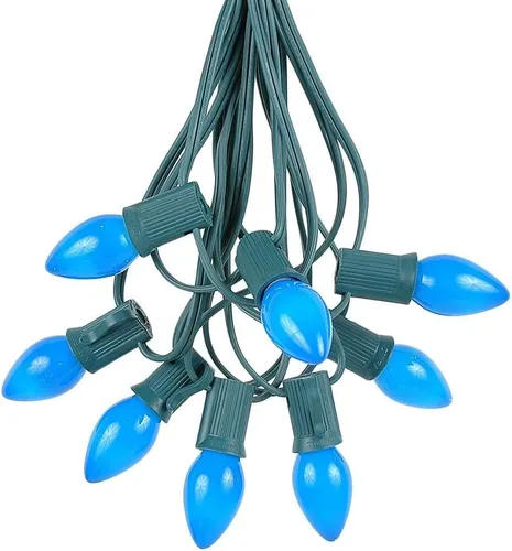 Miniatura 12 de Novelty Lights C7 - Juego de luces navideñas de cerámica amarilla, tira de luces para interiores y exteriores, bombillas opacas, cable verde, 25
