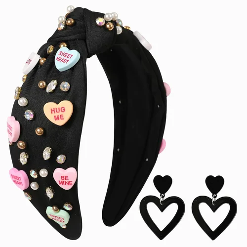 Miniatura 24 de Diademas de corazón de caramelo para el día de San Valentín para mujer, diadema de corazón de conversación de amor con diamantes de imitación