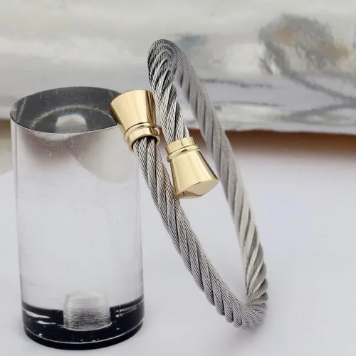 Miniatura 3 de CHRAN Pulsera trenzada de acero inoxidable de plata 7.4