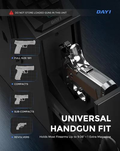 Miniatura 3 de DAYI Caja fuerte biométrica para pistola, caja fuerte para pistola de huellas dactilares con 3 maneras de acceso rápido y función silenciosa