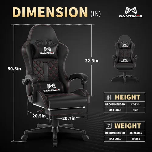 Miniatura 3 de Gamtimer Silla para videojuegos, silla para adultos de 400 libras, silla de computadora de respaldo alto con reposapiés y reposabrazos vinculados