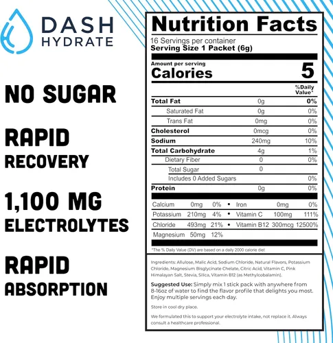 Miniatura 3 de Dash Hydrate Paquetes de mezcla de bebidas con electrolitos de hidratación rápida, absorción y recuperación rápida sin azúcar, activa la energía