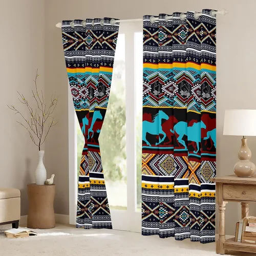 Miniatura 3 de Feelyou Cortinas de oscurecimiento del suroeste (2 paneles, 38 x 45 pulgadas), cortinas tribales para dormitorio, sala de estar, estampado