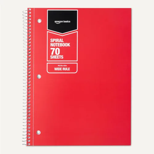Miniatura 5 de Amazon Basics Cuadernos de espiral con rayas anchas, 70 hojas, 7-1/2 x 10-1/2 pulgadas, perforados, varios colores sólidos primarios, paquete de 3