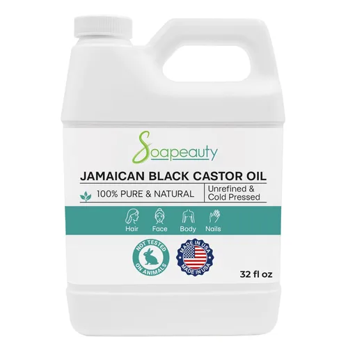 Soapeauty Aceite de ricino negro jamaicano prensado en frío sin refinar | Aceite de ricino negro natural 100% puro que promueve una piel y cabello