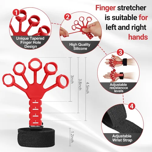 Miniatura 5 de Grip Strength Trainer Kit (5 Pack) Adjustable Resistance Hand Gripper,Finger Exerciser,Hand Extension Exerciser,Stress Relief Ball and Forearm Rojo