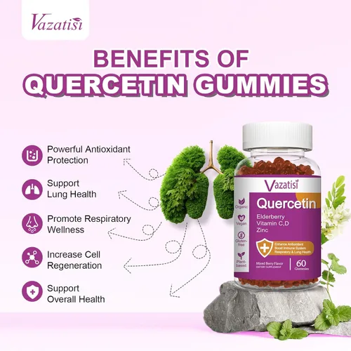 Miniatura 2 de Gomitas de quercetina, quercetina con vitamina C, zinc, bromelina, saúco y vitamina D, apoyo inmunológico para adultos y niños, mujeres y hombres