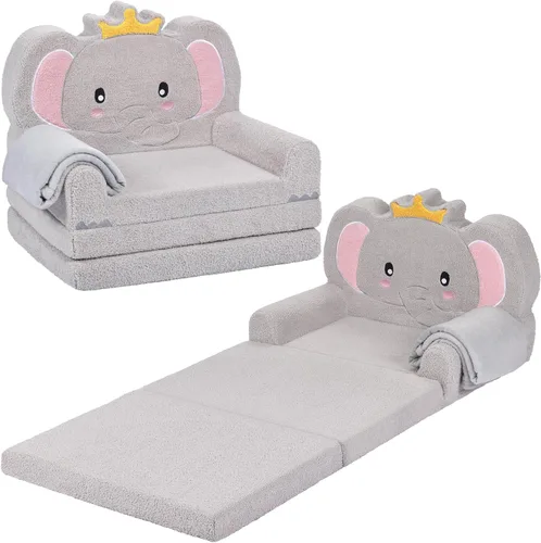 Miniatura 8 de Foryoomi Sofá para niños, sofá de bebé de 2 en 1 suave con manta plegable, silla cómoda, sofá de felpa convertible plegable, regalos para niños Oso