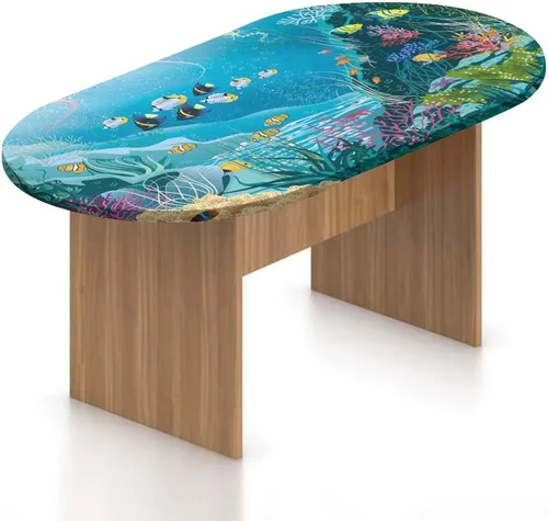 Miniatura 14 de XISUNYA Mantel ajustable ovalado de poliéster elástico, decoración del océano, mantel ajustable con estampado de playa y isla tropical, se adapta a