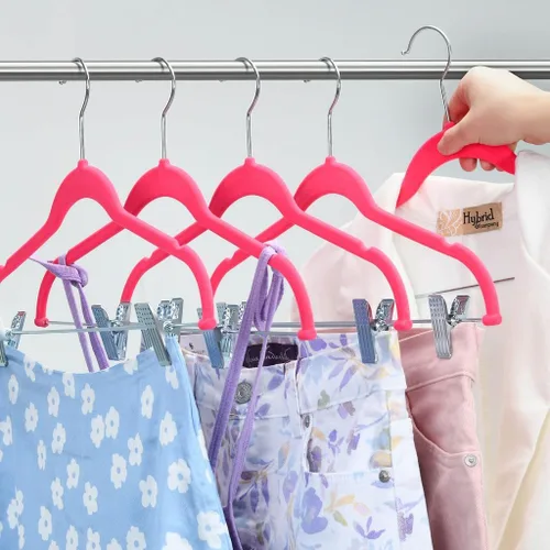 Miniatura 5 de Home-it - Paquete de 10 perchas para ropa con clips, perchas de terciopelo rosa, para colgar faldas, perchas para ropa, pantalones, perchas