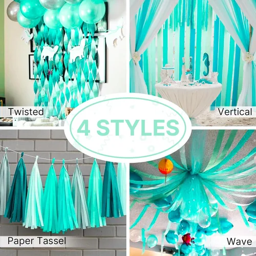 Miniatura 5 de PartyWoo Serpentinas de papel crepé verde menta, 4 rollos de 328 pies para decoración de fiestas, bodas, cumpleaños, baby shower PartyWoo