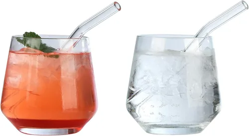 Miniatura 8 de ALINK Pajitas de vidrio curvadas cortas, 0.236 x 0.394 in, reutilizables, de vidrio transparente, curvadas, para whisky, café, refrescos, agua