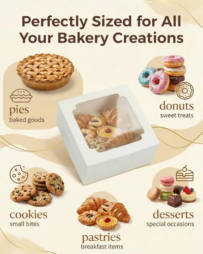Miniatura 6 de 25 cajas para pasteles de 10 x 10 x 5 pulgadas con ventana, cajas blancas de panadería de 10 pulgadas, caja cuadrada grande de cartón para tartas