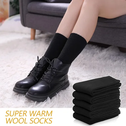 Miniatura 3 de MQELONG Womens 5 Pairs Soft Thick Comfort Casual Cotton Warm Wool Crew Winter Socks