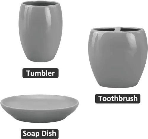 Miniatura 3 de Juego de accesorios de baño de 4 piezas de cerámica, incluye dispensador de jabón, soporte para cepillo de dientes, vaso, jabonera, conjuntos