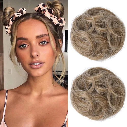 Miniatura 20 de REECHO Piezas de cabello Space Bun, 2 extensiones de moño mini con clip de pinza en extensiones de moño falsas de orejas de gato y desordenadas
