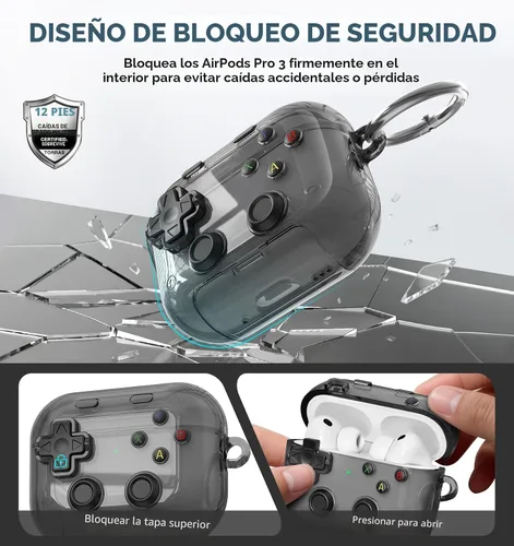 Miniatura 4 de Funda para AirPods Pro 3, con botón presionable, bloqueo de seguridad y soporte para teléfono, funda de regalo divertida para mujeres y hombres