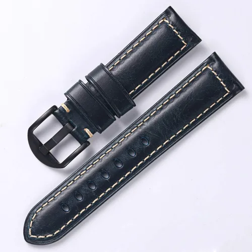 Miniatura 2 de Carty Mens Oil Wax Calfskin Handmade Leather Watch Band 20mm 22mm 24mm Watch Straps Black Brown Blue Vintage