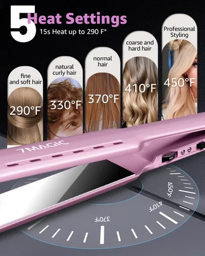Miniatura 5 de 7MAGIC Alisadora de Cabello Nano Titanio, Plancha Plana de 1.7" de Ancho para Todo Tipo de Cabello, Alisadora de Cabello con 5 Temperaturas, Plancha
