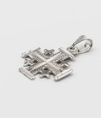 Miniatura 6 de Colgante Cruz Cruzado Jerusalén de Plata de Ley (925) Artesanal en Tierra Santa. Grabado por máquina de corte de diamantes., Metal