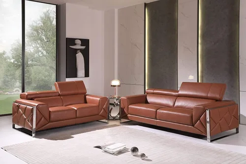 Miniatura 10 de BlackJack Furniture Gianni - Sofá de cuero italiano de grano superior con reposacabezas ajustables de 9 posiciones, patrón geométrico contemporáneo
