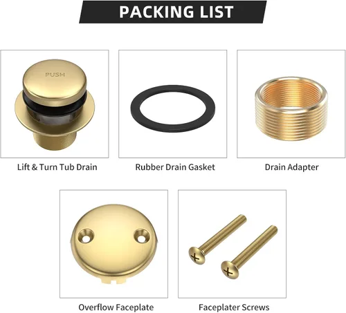 Miniatura 5 de Kit de drenaje de bañera completamente metálico con mecanismo basculante, placa frontal de desbordamiento de dos orificios y ensamblaje universal